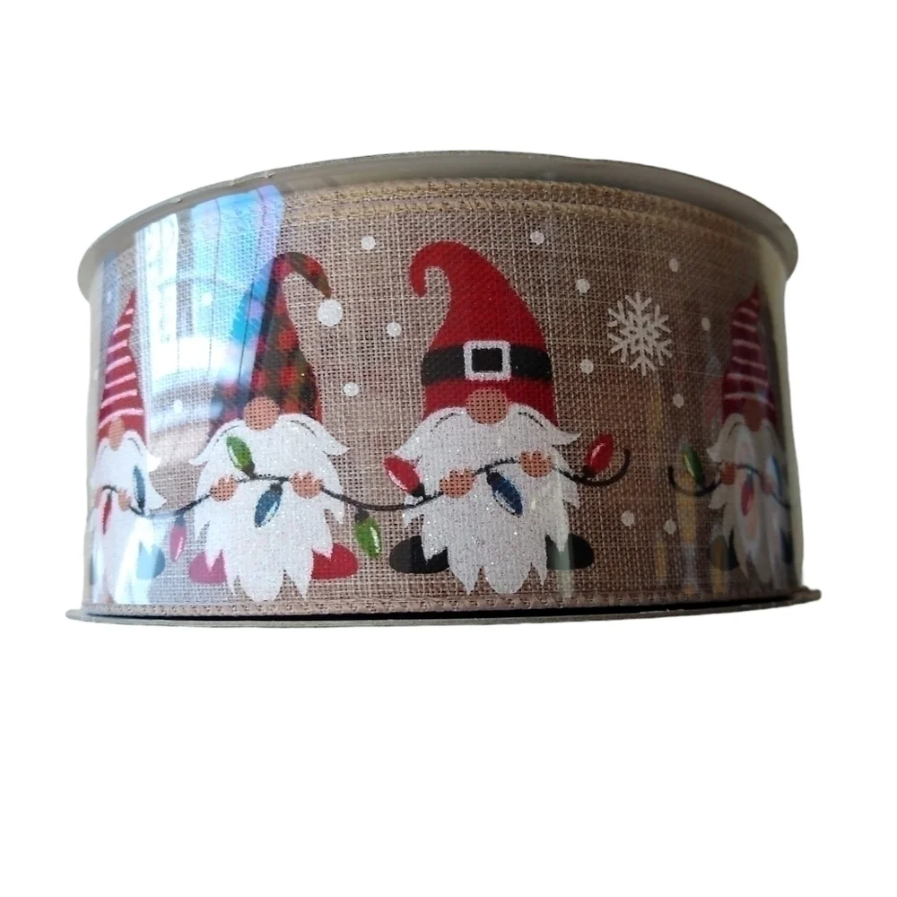 Wire-Edged Seamless Ribbon Gnomes Beige HUGE 50 Yards 2.5